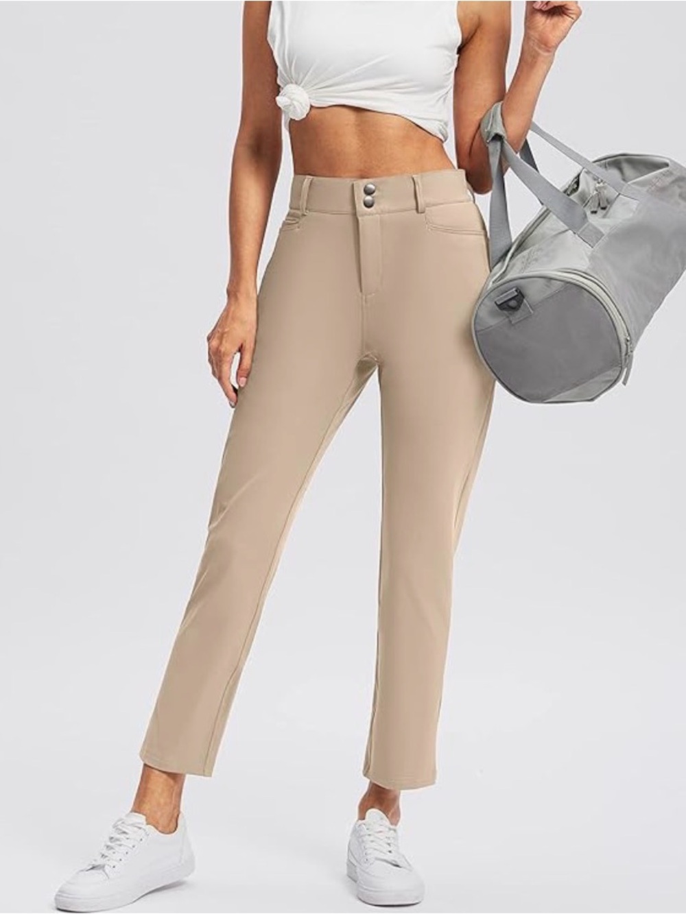 Viodia Women's Golf Pants with Zipper Pockets Stretch Ankle Pants, Light Khaki